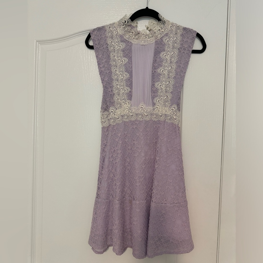 Sandro Paris NWT Textured Lace Trim Sleeveless Zip Up Dress Purple Size 0